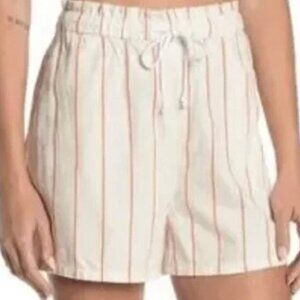 Abound Paper Bag Ivory and Coral Striped Drawstring Shorts Size S - NWT